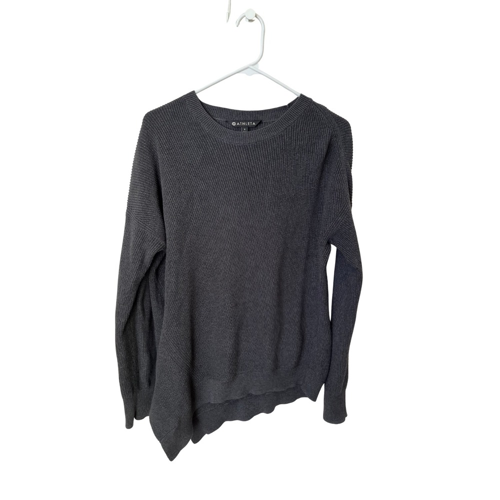 Athleta Rest Day Sweater Womens S Gray Asymmetrical Pima Cotton Silk 353954